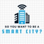 A black and blue city graphic with a wifi connectivity logo coming out of the top.
